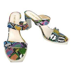 Kat Maconie Multicolored Snake Embossed Leather Block Heel Sandals Size U 9 EU40